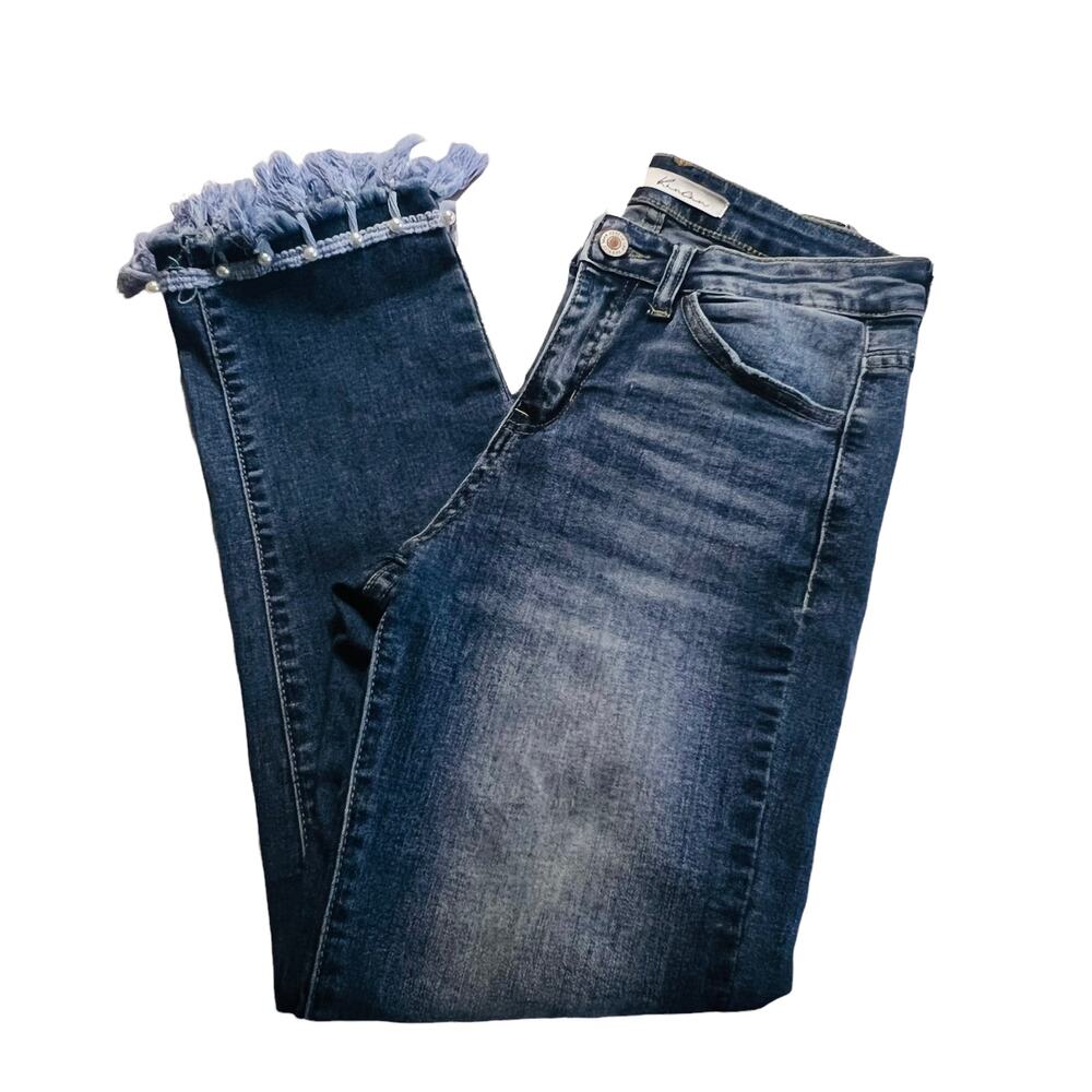 Kancan Tassel Hem Mid Rise Slim Straight Leg Jeans Size 26 - Picture 8 of 8